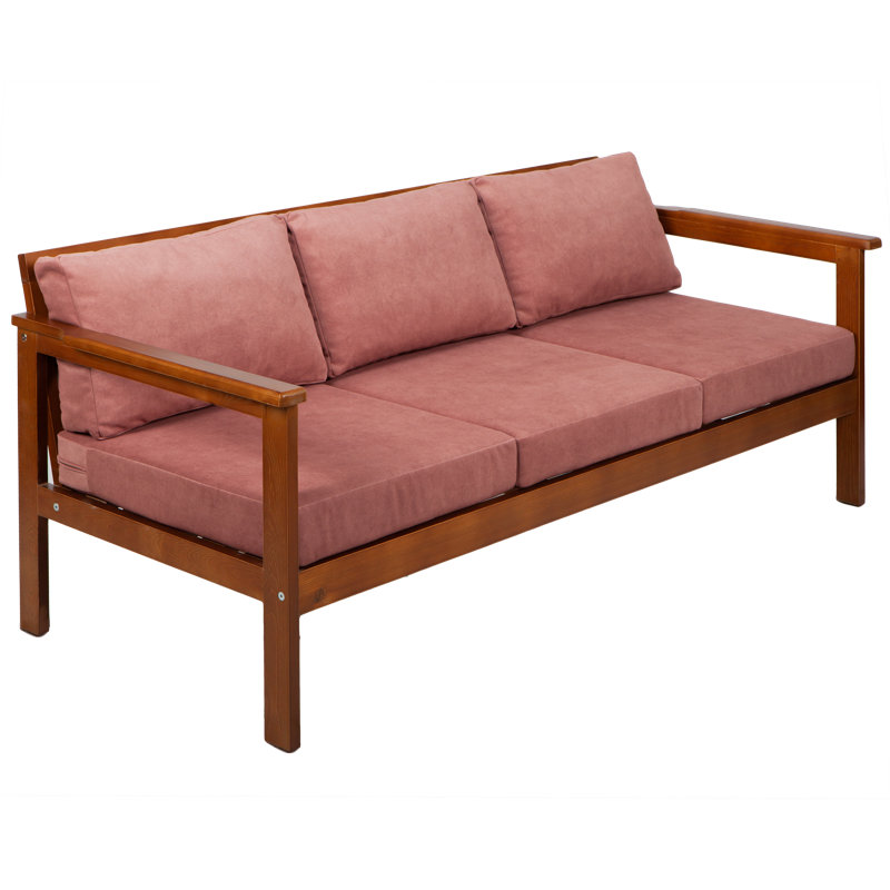 Jaqualyn 164cm Wide Pine Garden Sofa with Cushions, Vintage Rose, Brown