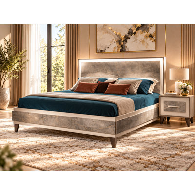 Ensemble de chambre avec grand lit 2 pièces Monaco - Lit et table de chevet