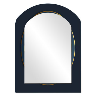 Sacramentus bleu minimaliste géométrie scellée II - miroir arqué géométrique, miroir mural décoratif asymétrique doré, impression sur métal