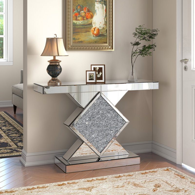 Amla Table de Consolle en Verre Miroir pour Vestibule & Salon, Argenté / argenté