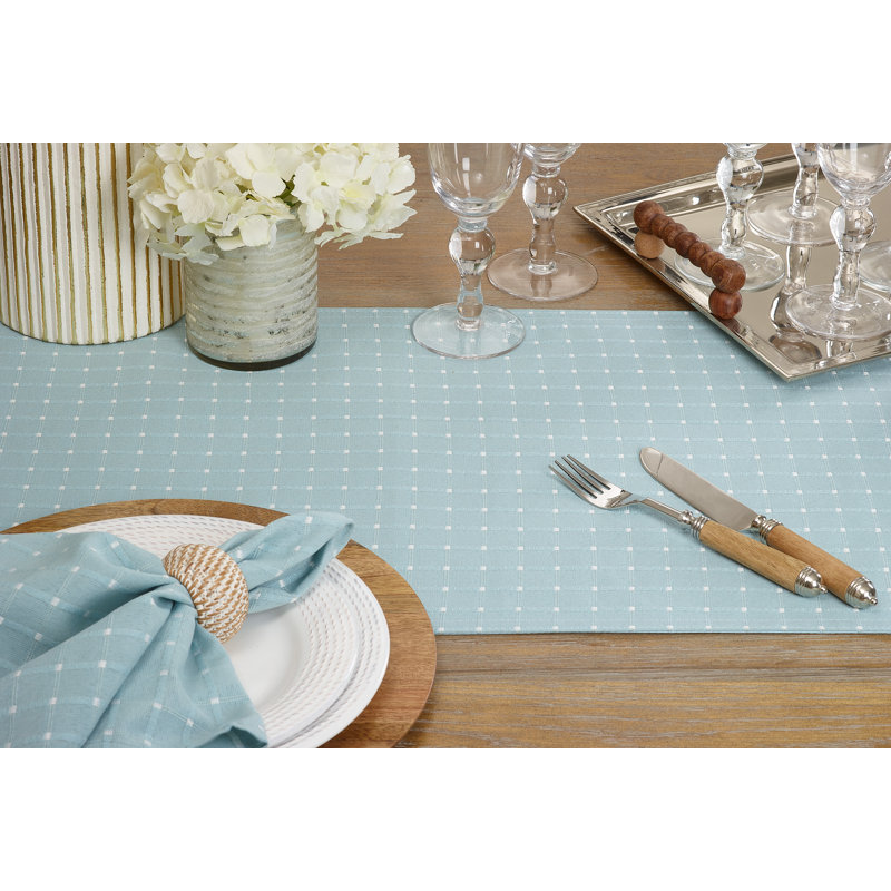 Queensbury Box Stitched Table Runner, Aqua, 16" x 72"