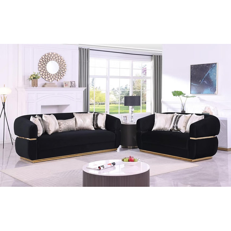 Salon 2 pièces Caramelo - noir, Velours noir