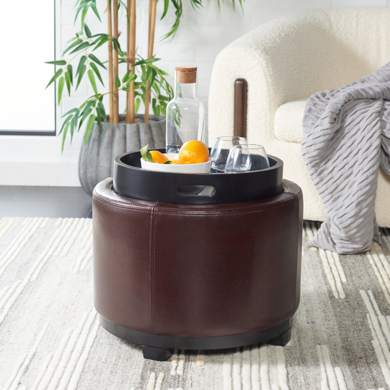Repose-pieds rond avec rangement en faux cuir 19 po Maiden, Similicuir Cordovan