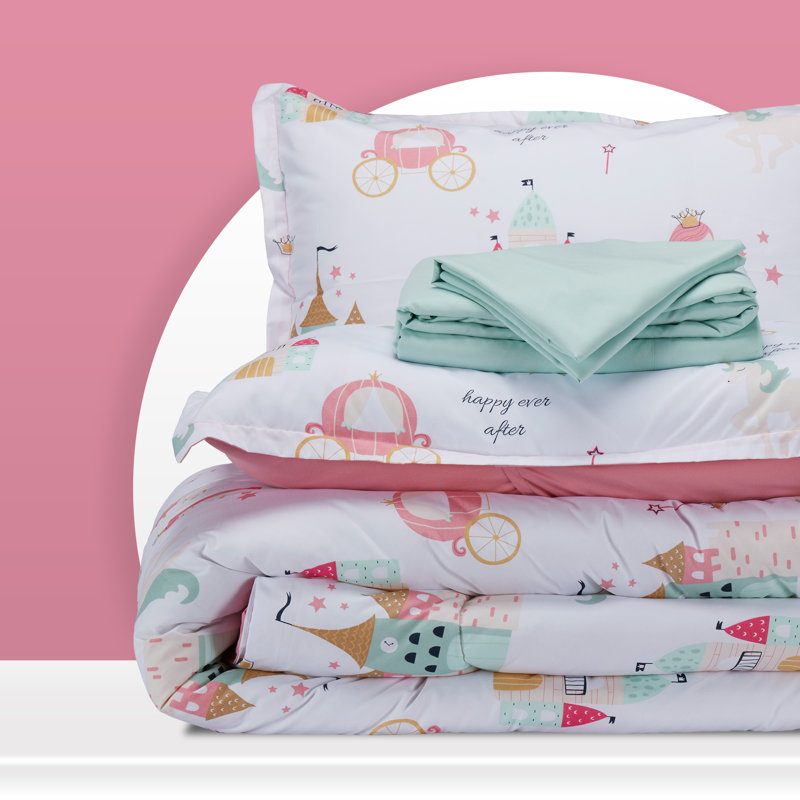 Twin Pink Microfiber Princess Castle Comforter Set