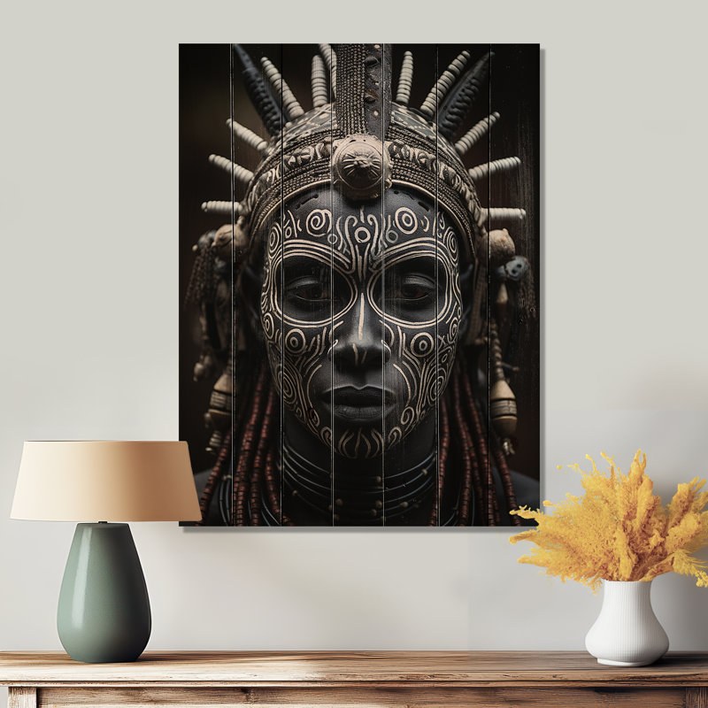 Jamyis masque africain Tribu V sur bois, H 32 po x l 24 po x P 0,78 po