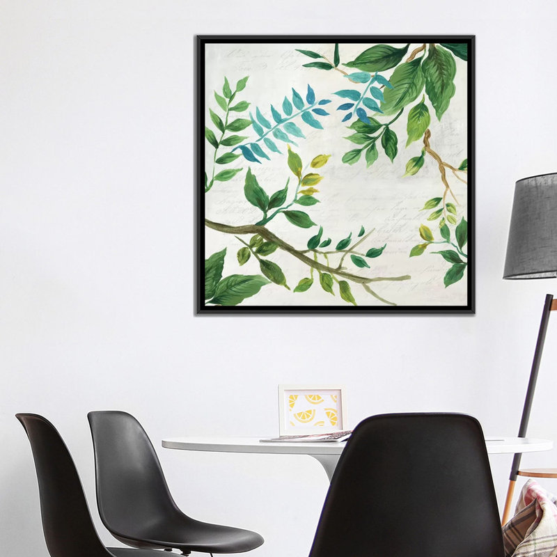 « luxueux leaves », impression sur toile, H 18 po x l 18 po x P 1,5 po, Toile avec cadre noir, Pas de tapis