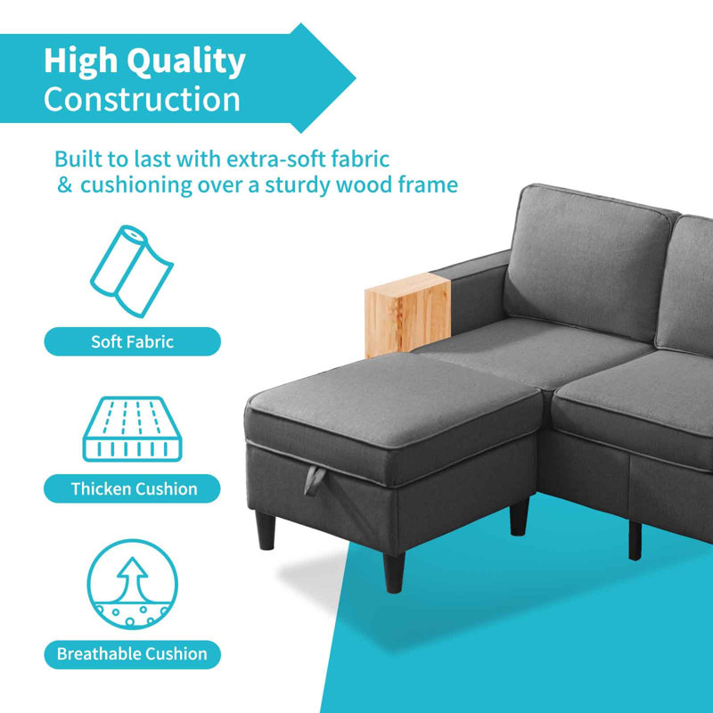 4 Seater Corduroy Sofa, Dark Gray