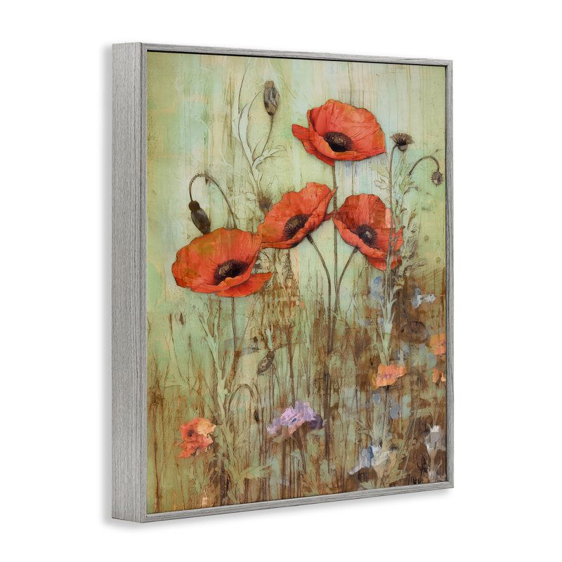 Rustic Red Poppies par Enrico Mcgarrigle, H 14 po x l 11 po x P 1,5 po, Estampe numérique Farmhouse