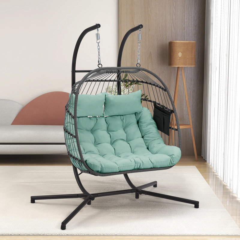 EROMMY 2 Person Swing Chair with Stand, Tiffany Blue
