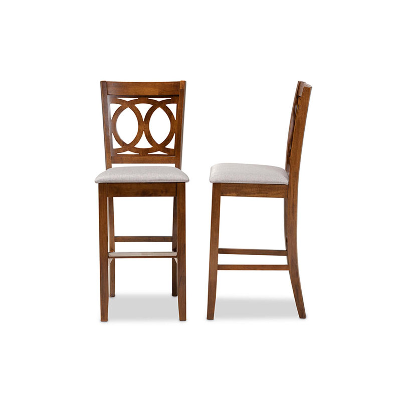 Upholstered Counter Stool with Solid Wood Frame, Black, Light Gray