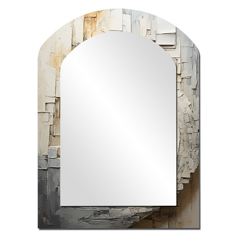 Or blanc, tour du temps intemporel - spirale abstraite, miroir décoratif mural asymétrique, miroir arche moderne, impression d'art en métal