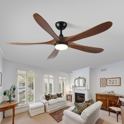 Ventilateur de plafond en bois massif à 5 pales avec lumière DEL et télécommande
