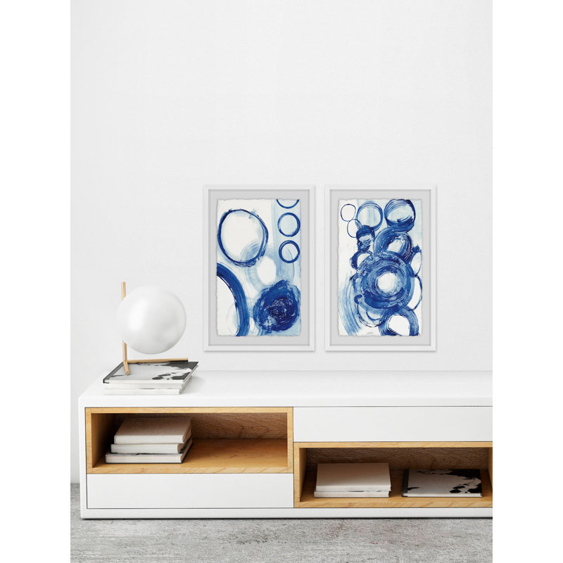 Painted Blue Circles Diptych - ensemble de 2 reproductions de cadres photo, H 36 po x l 24 po x L 1,5 po