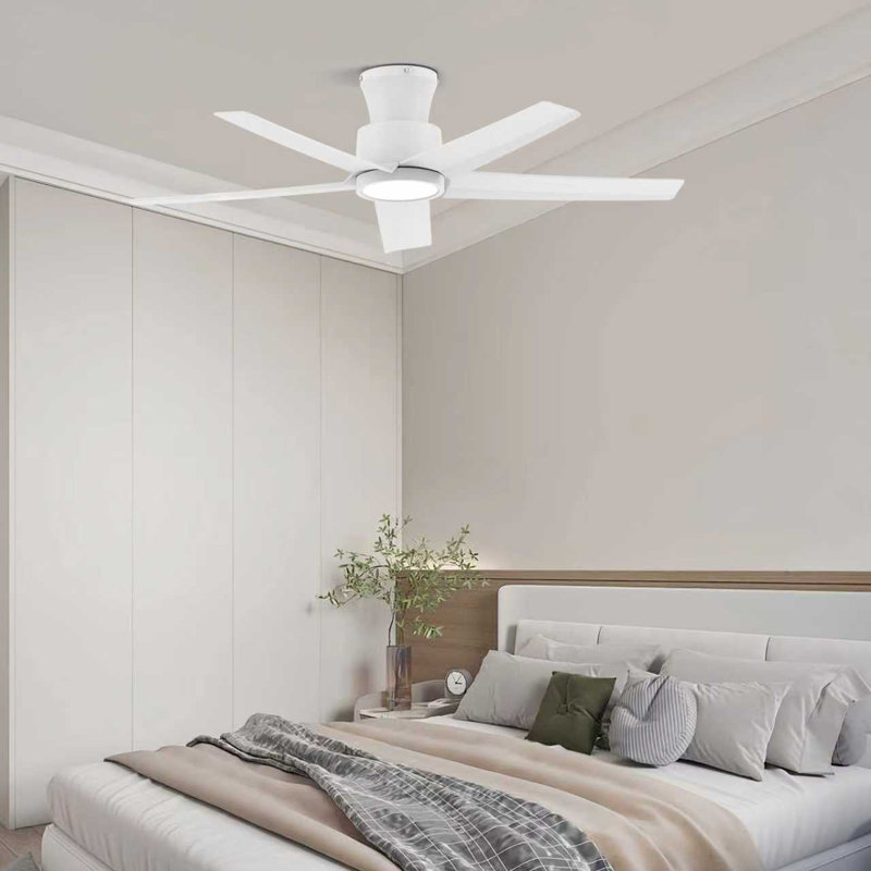 Ventilateur de plafond 44 pouces avec lumière DEL 3 températures de couleur, Blanc avec pales blanches