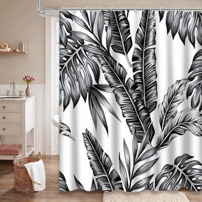 Waterproof Seamless Jungle Floral Summer Tropic Banana Shower Curtain with 12 Hooks