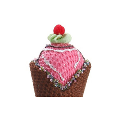 Ornement de Noël 6 po en forme de crème glacée brune et rose à fraise