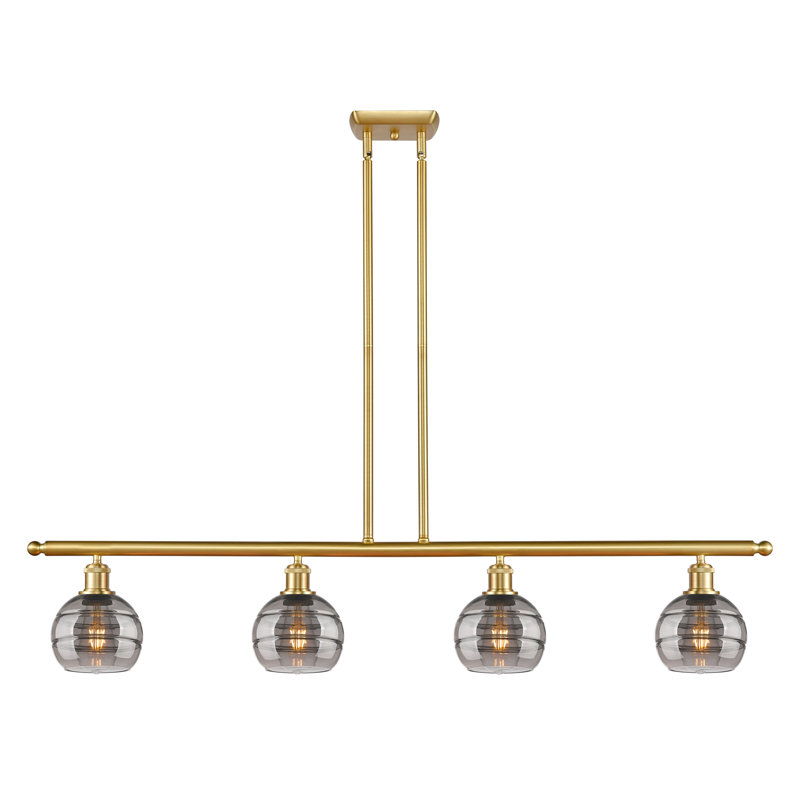 Luminaire suspendu pour îlot de cuisine à 4 lumières Chartoff, Gris fumée clair, Or satiné