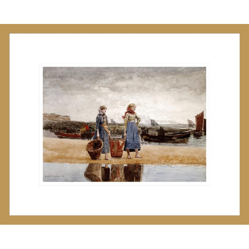 «Two Girls on The Beach Tynemouth» par Winslow Homer, impression giclée sur cadre, H 13,49 po x l 16,75 po