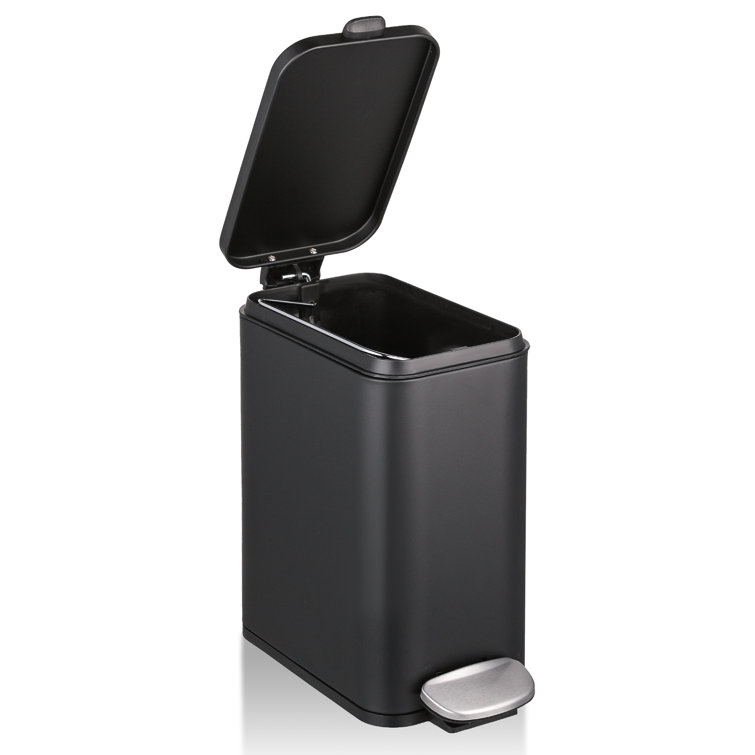 Soft Close, Rectangular Trash Can 5L with Anti - Bag Slip Liner and Lid, Use As Mini Garbage Basket, Slim Dust Bin, or Decor in Bathroom, Restroom, Ki