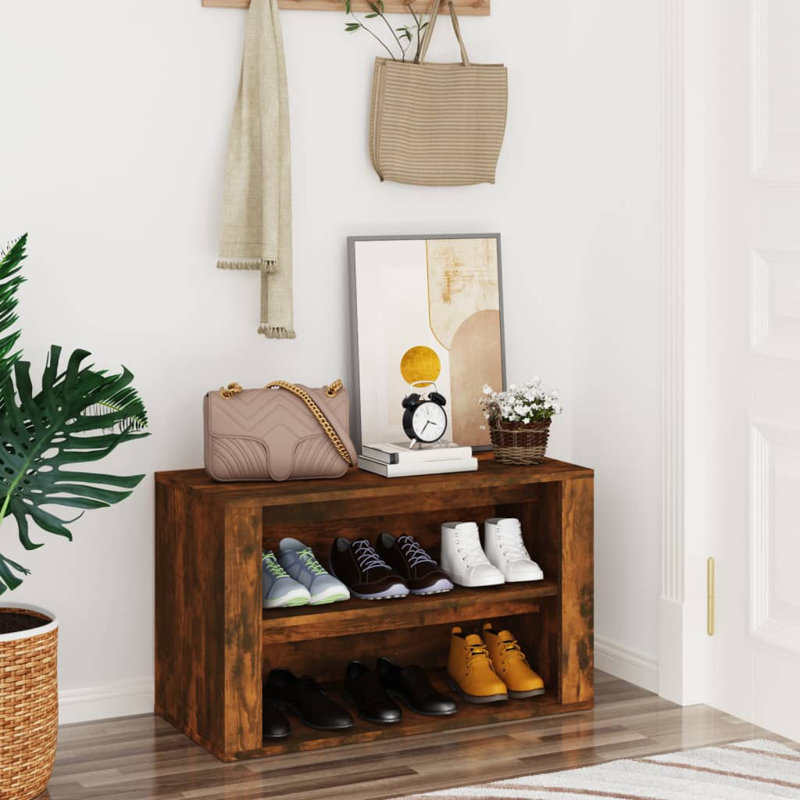 6 Pair Shoe Storage Cabinet, Smoked Oak
