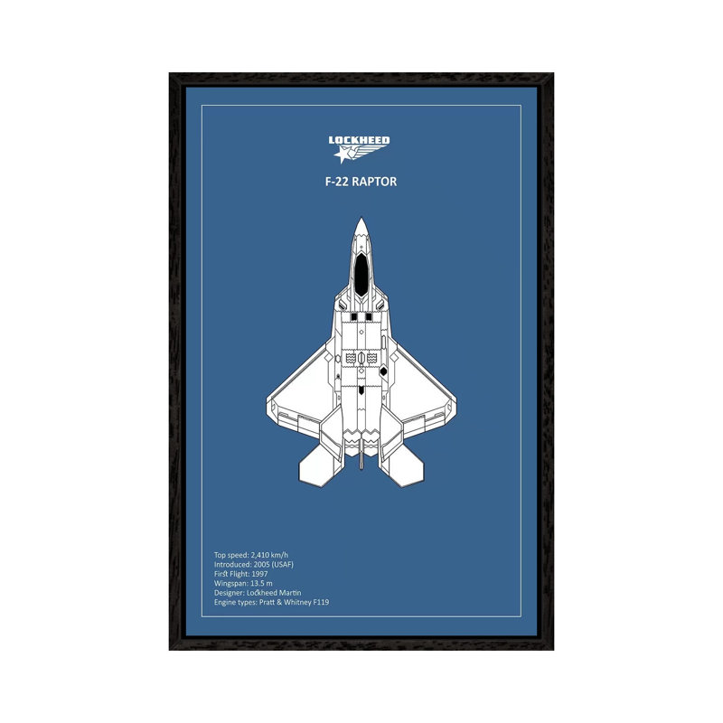 BP Lockheed F22 Raptor by Mark Rogan - Print on Canvas, 101.6 cm H x 66.04 cm W, Black Framed