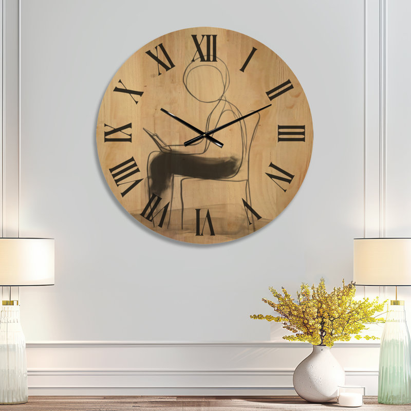 Horloge murale minimaliste grand format « Heure de lecture tranquille », imprimée sur bois, Médium