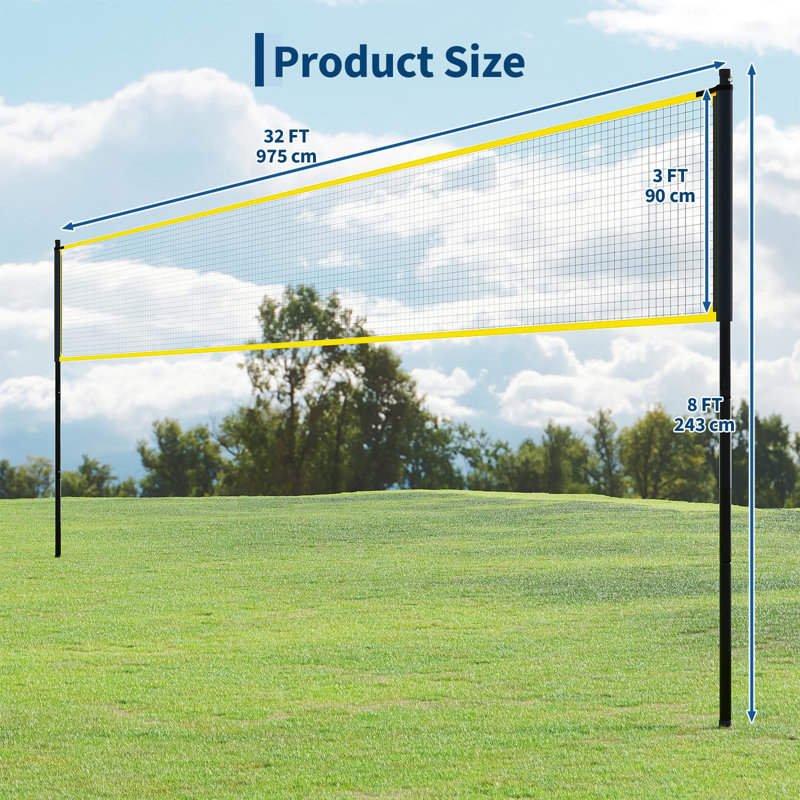 Ensemble de filet de volleyball 32 pi - hauteur réglable 7,4 pi-8 pi, ensemble de pratique portatif autoportant pour la cour et la plage