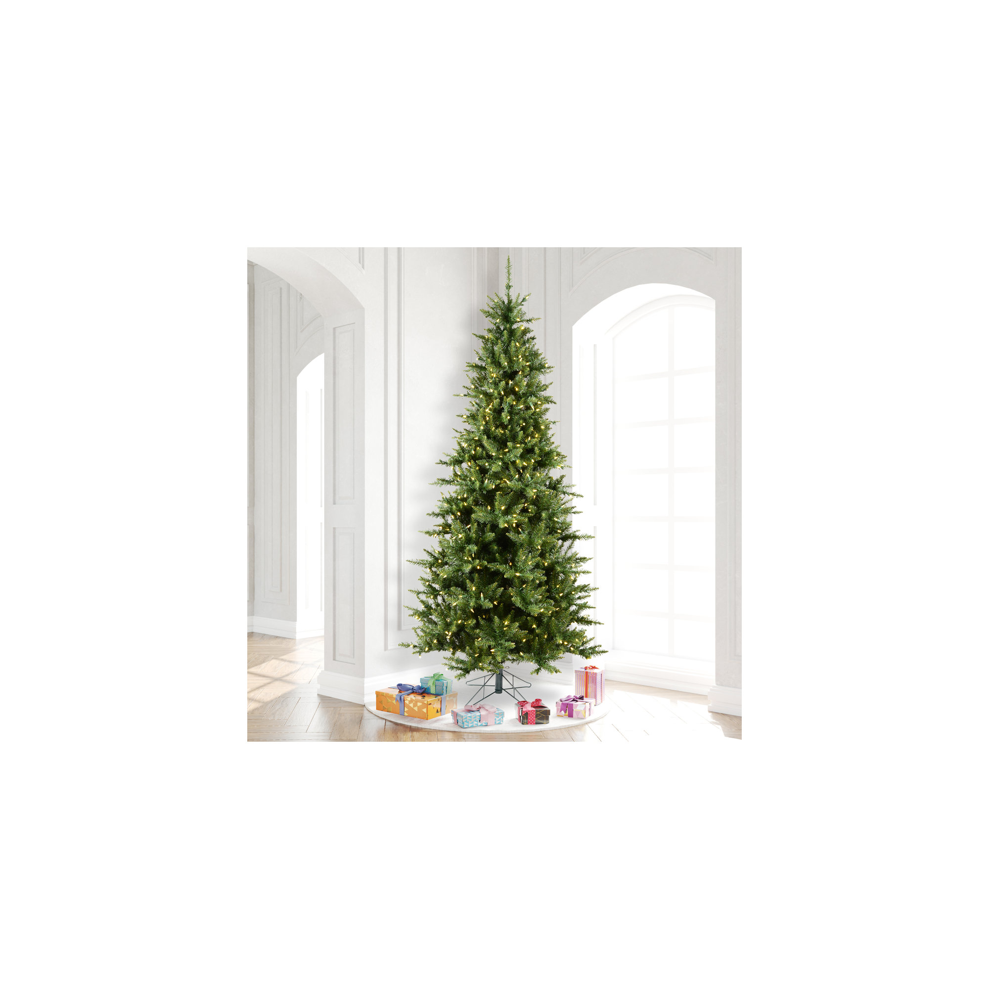 Peabody Fir Slim Artificial Christmas Tree, 9.5' H, Clear Lights, Pre-Lit
