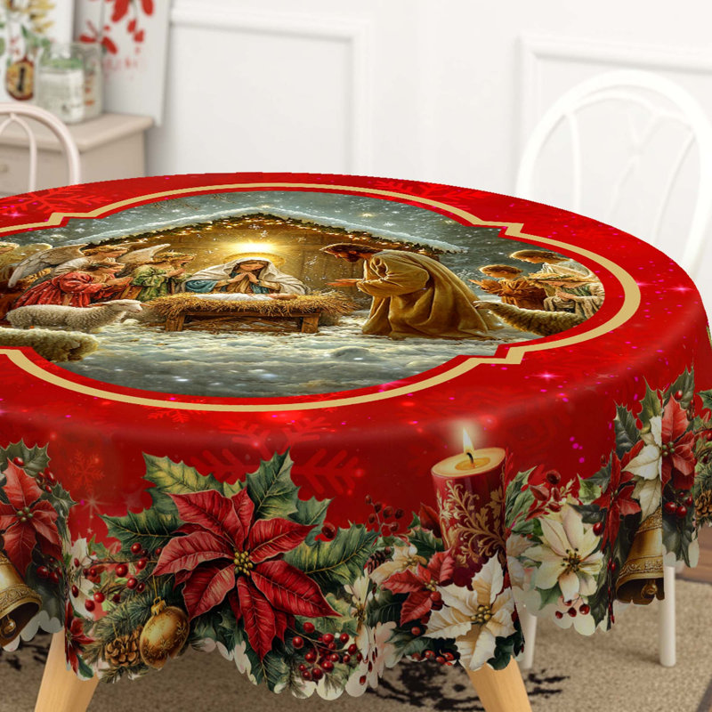 Nappe en polyester de Noël rouge lavable à la machine