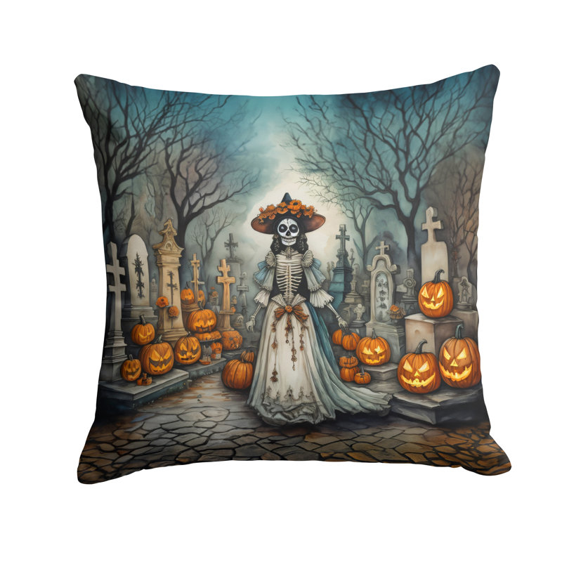 Coussin décoratif intérieur / extérieur en polyester More / Spooky More Spooky Halloween, 14 po x 14 po