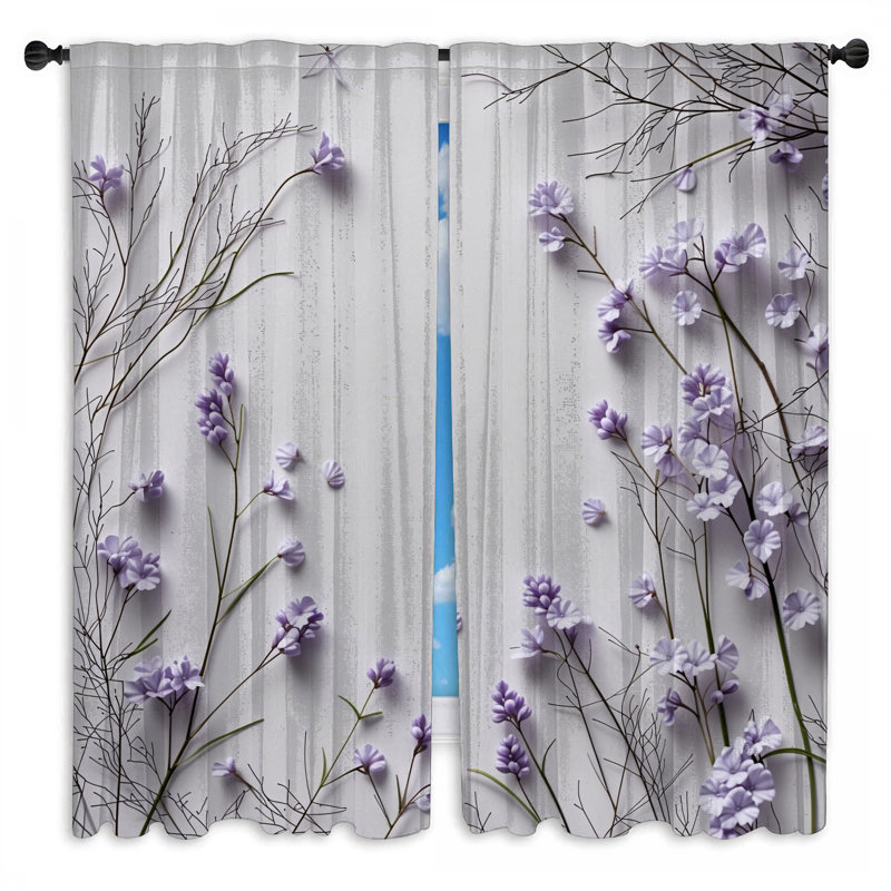Lavender Window Curtains Floral Sheer & Room Darkening - 2 Panels, 20in x 50in - 2 panels, Room Darkening