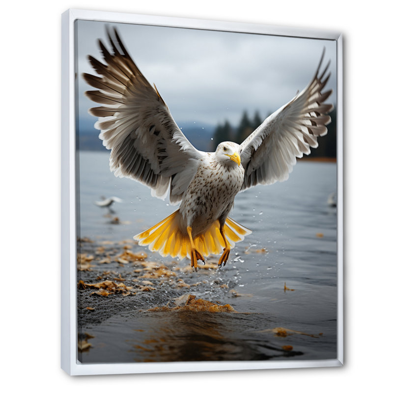 Coastal Seagull Soaring - Nautical & Beach Wall Art Living Room, H 40 po x l 30 po x P 1,5 po, Cadre flottant blanc
