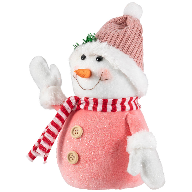 Glittered Snowman With Knitted Hat Christmas Figurine - 8.5"
