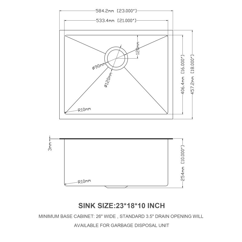 23'' L Undermount Single Bowl Stainless Steel Kitchen Sink