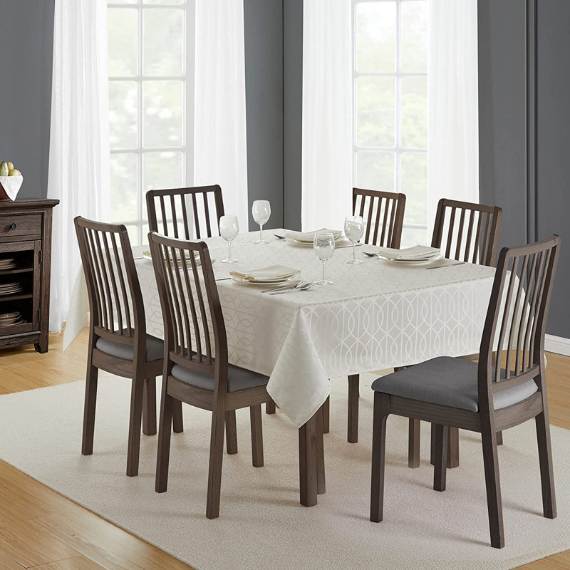 Ivory Jacquard Teflon Treated Rectangular Tablecloth, 60 x 120 Inch