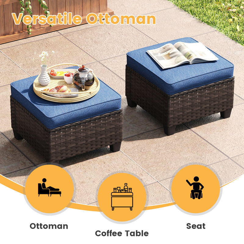 patio wicker ottoman, Slate Blue