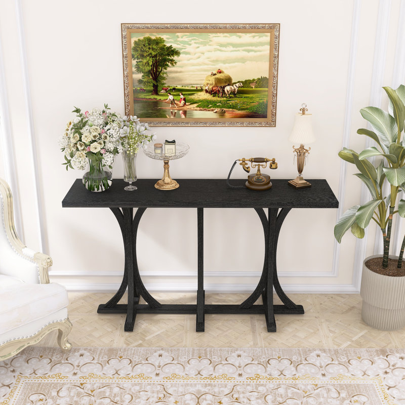 Console 59,8 "avec plateau en placage de bois et pieds courbés, Noir