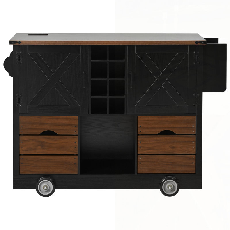 Farmhouse Kitchen Island With Drop Leaf, Power Outlet, And Spacious Storage For Enhanced Functionality And Style In Any Kitchen Or Dining Room.