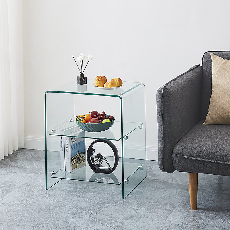 Table d'appoint 2 couches en verre trempé, table de canapé en verre transparent