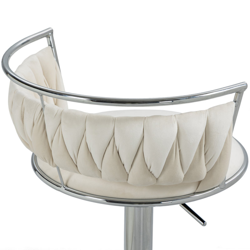 Tabouret de bar pivotant avec dossier Ginko, Ivoire ivoire, Argent argent