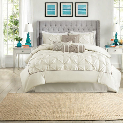 Elegant Tufted Bedding Sets Polyester Cal King, Modern Ivory Home