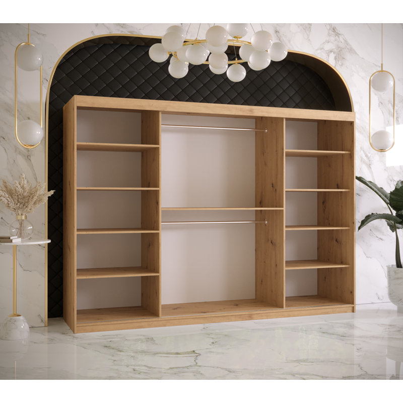 Mahari Manufactured Wood Wardrobe, 200cm H x 180cm W x 62cm D, Artisan oak