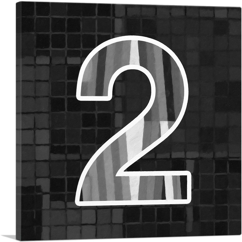 «Modern Modern Black White Alphabet Number 2 Two Chiffre», reproduction d'art textuel sur toile tendue