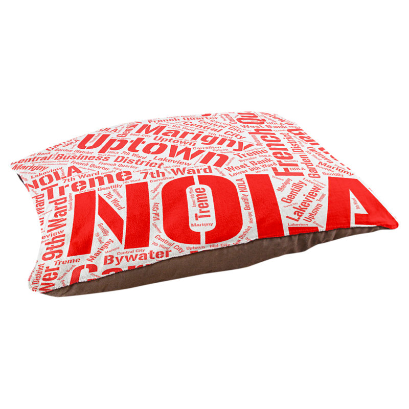 Coussin de chien « districts », Moyen (H 9,5 po x l 28 po x P 18 po), Rouge, Nouvelle-Orléans