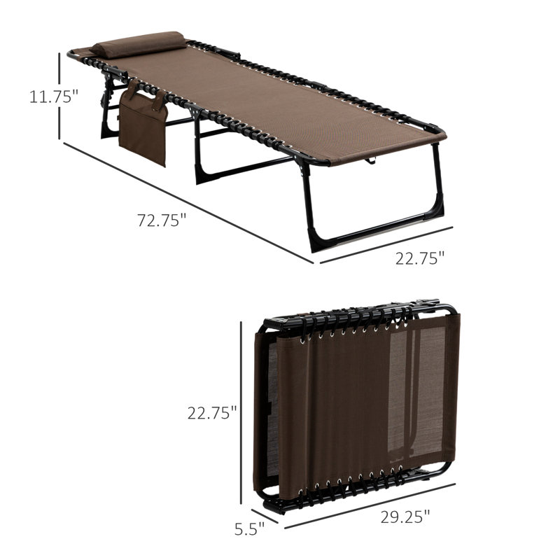 Chaise longue de jardin inclinable, lit de camp pliable portatif. Coussin ajustable et amovible, brun pour la terrasse, chaise longue pour lit de plage. Réglable, coussin amovible