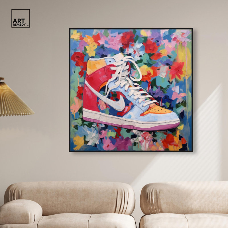 «Whimsical Sneaker», toile par Sneaker , H 41 po x l 41 po, Noir, Cadre flottant