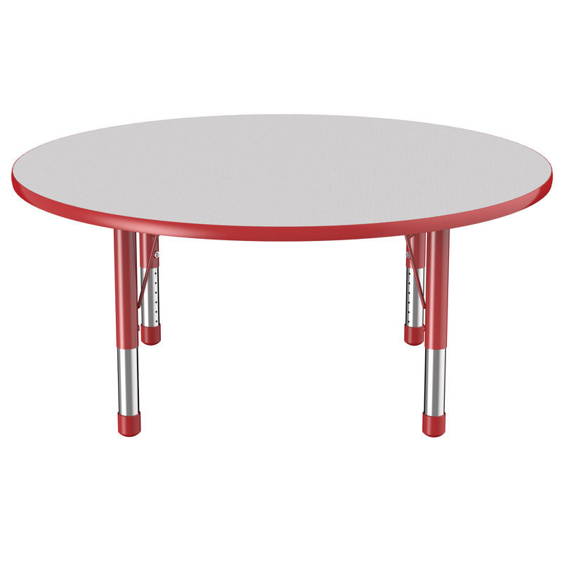 Table ronde à hauteur réglable, 48", Gris / rouge, Épais