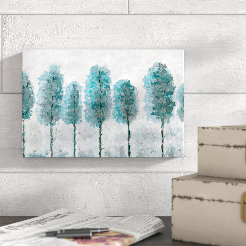 Teal Treeline Paint - Print on Canvas Winston Porter