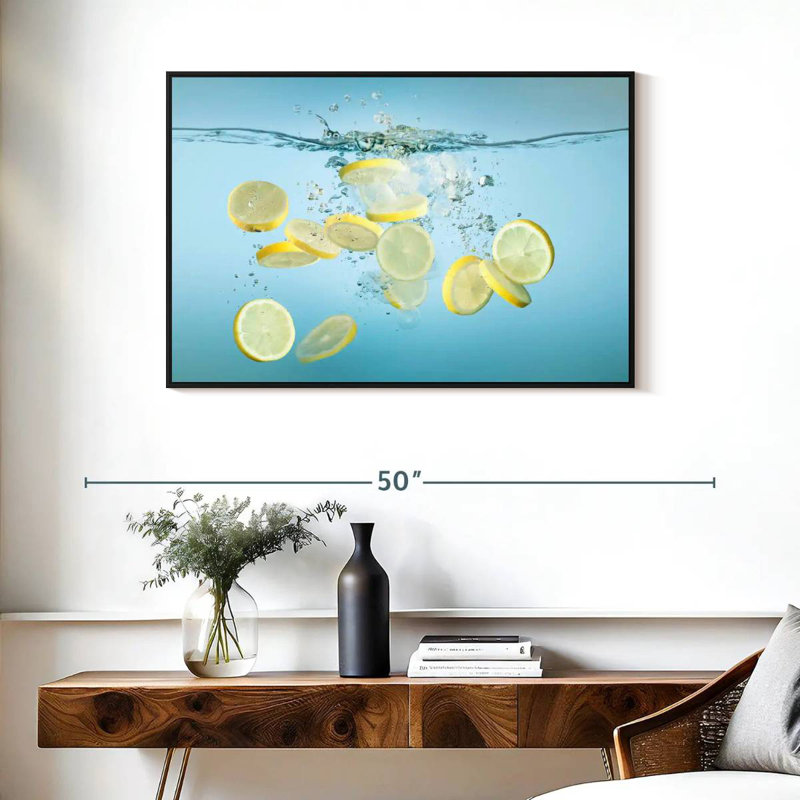 Tranches de citron dans l'eau, Cadre flottant noir, 37 po x 25 po
