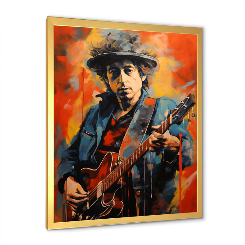 Dylan In Denim Portrait - Musician Wall Art Prints_105755, Encadrement doré, H 32 po x l 24 po x P 1 po